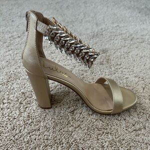 Gold jeweled chunky heel